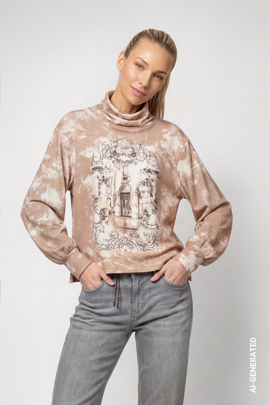 Sweatshirt mit Galerie-Print und Strass – Art. 809829
