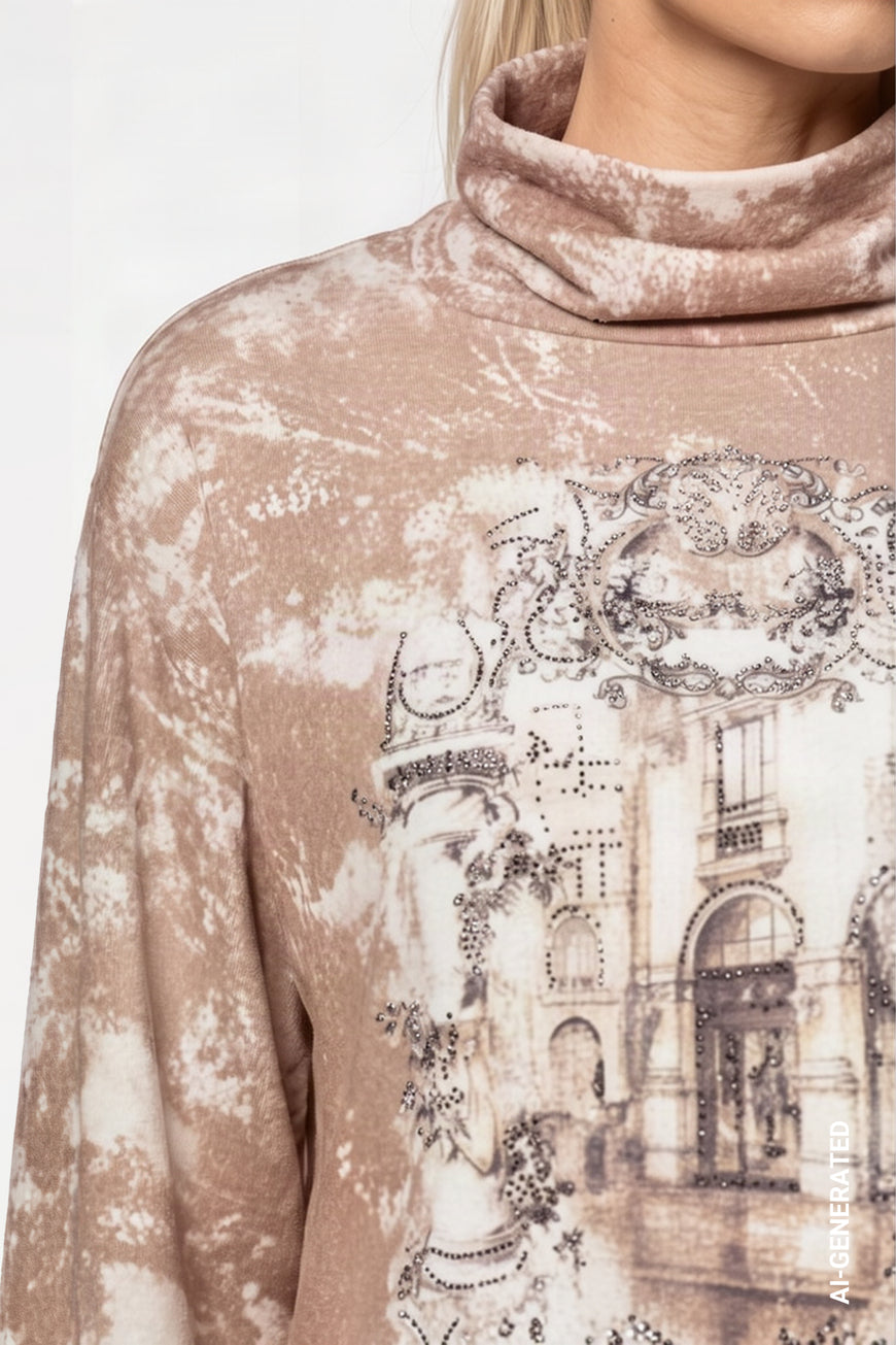 Sweatshirt mit Galerie-Print und Strass – Art. 809829