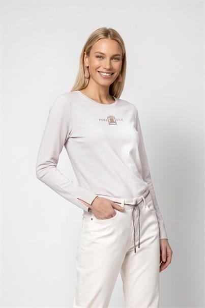 Monari Langarmshirt Soft Beauty mit Strassmotiv – Creme