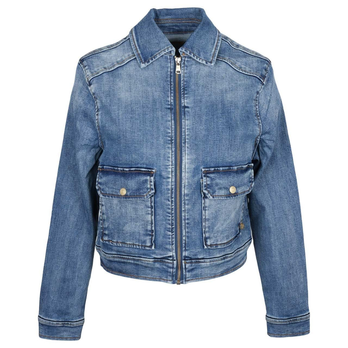 Kurze Jeansjacke mit Reißverschluss und aufgesetzten Taschen – Art.-Nr. 1140-10-6113