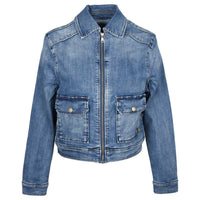 Kurze Jeansjacke mit Reißverschluss und aufgesetzten Taschen – Art.-Nr. 1140-10-6113
