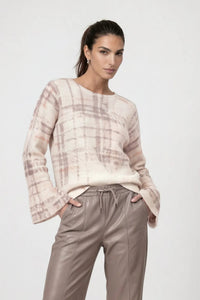 Monari Strickpullover Soft Beauty mit Karomuster – Creme/Rosé