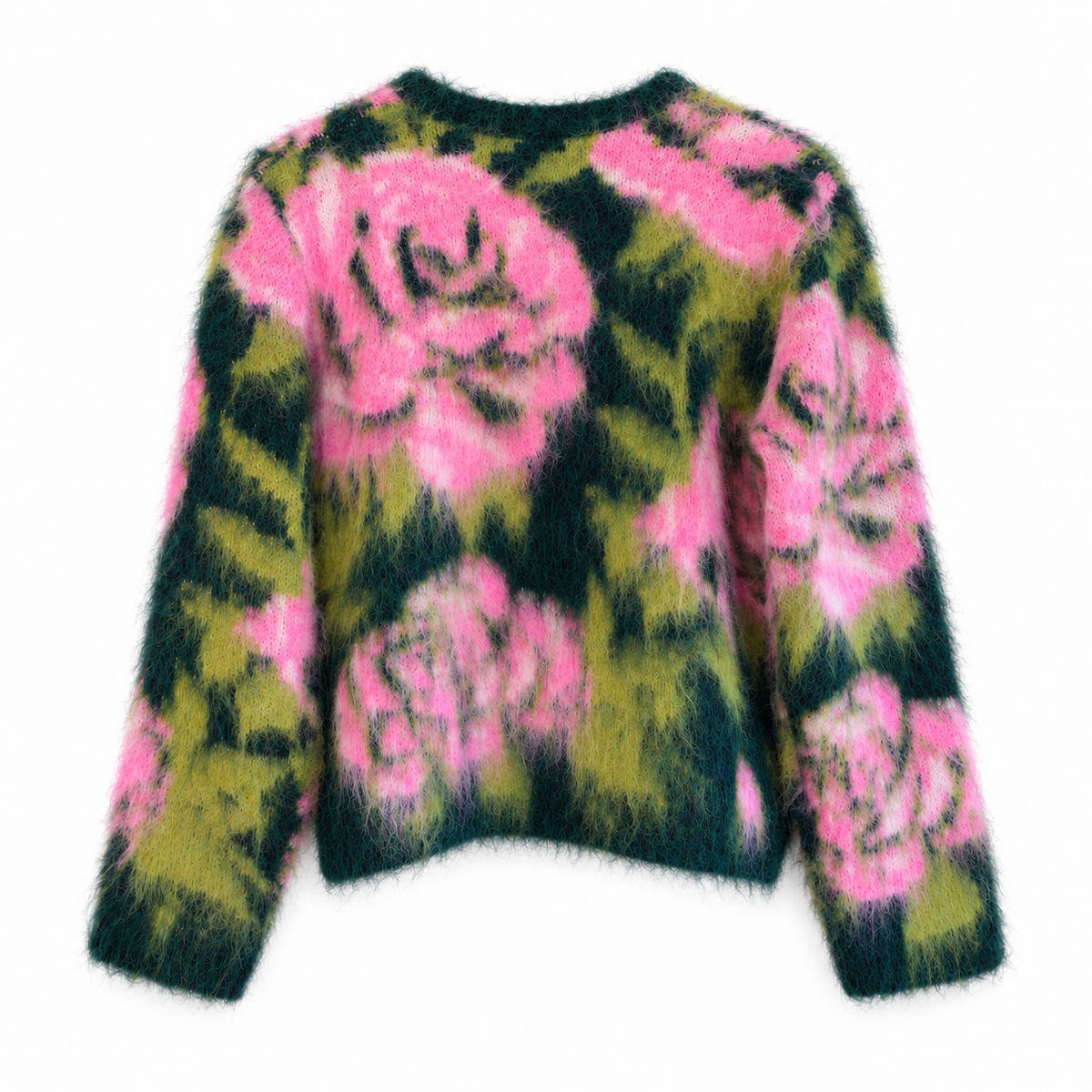 Flauschige Strickjacke Lippi mit Blumenmuster – Deep Forest/Pink Art.-Nr. 211730
