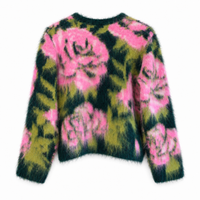 Flauschige Strickjacke Lippi mit Blumenmuster – Deep Forest/Pink Art.-Nr. 211730