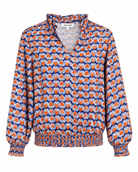 Bluse mit Retro-Print Blau/Orange – Art. 61082051