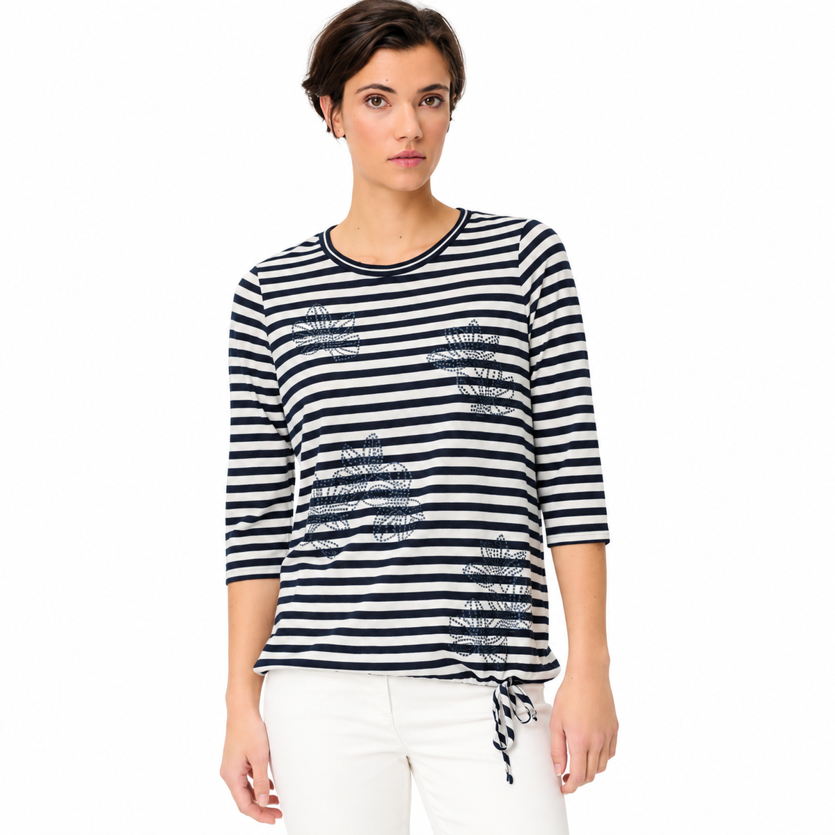 Shirt Clara mit Ringelmuster und Blätterprint 3/4 Arm – Art.-Nr. 11105357