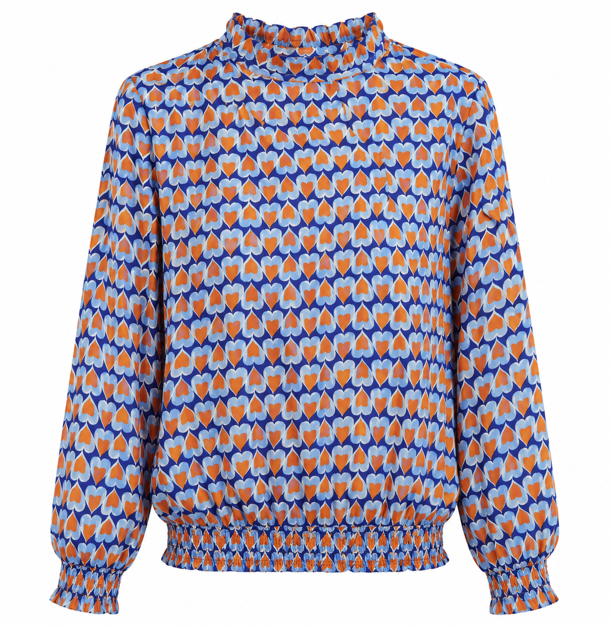 Bluse mit Retro-Print Blau/Orange – Art. 61082051