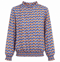 Bluse mit Retro-Print Blau/Orange – Art. 61082051