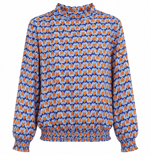 Bluse mit Retro-Print Blau/Orange – Art. 61082051