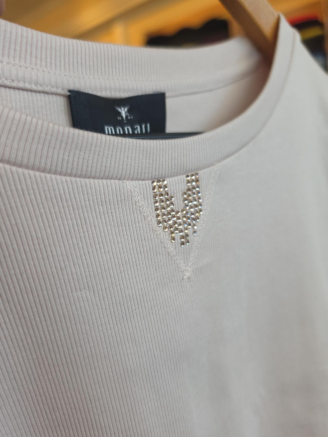Monari Langarmshirt Soft Beauty mit Strassdetail – Rosé