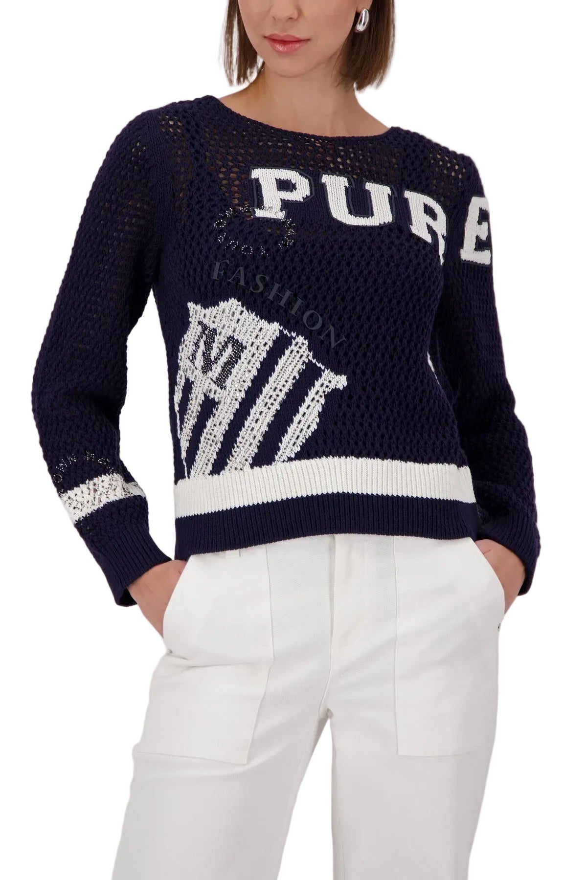 Ajour Strickpullover mit Colorblock_410291