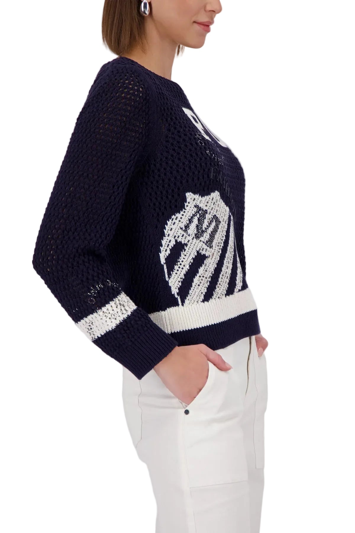 Ajour Strickpullover mit Colorblock_410291