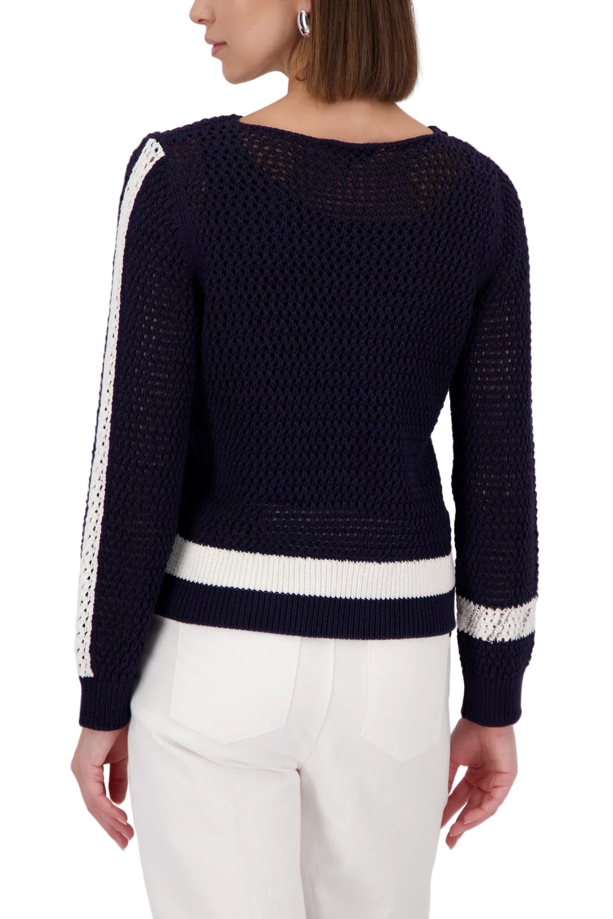 Ajour Strickpullover mit Colorblock_410291