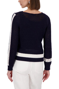 Ajour Strickpullover mit Colorblock_410291