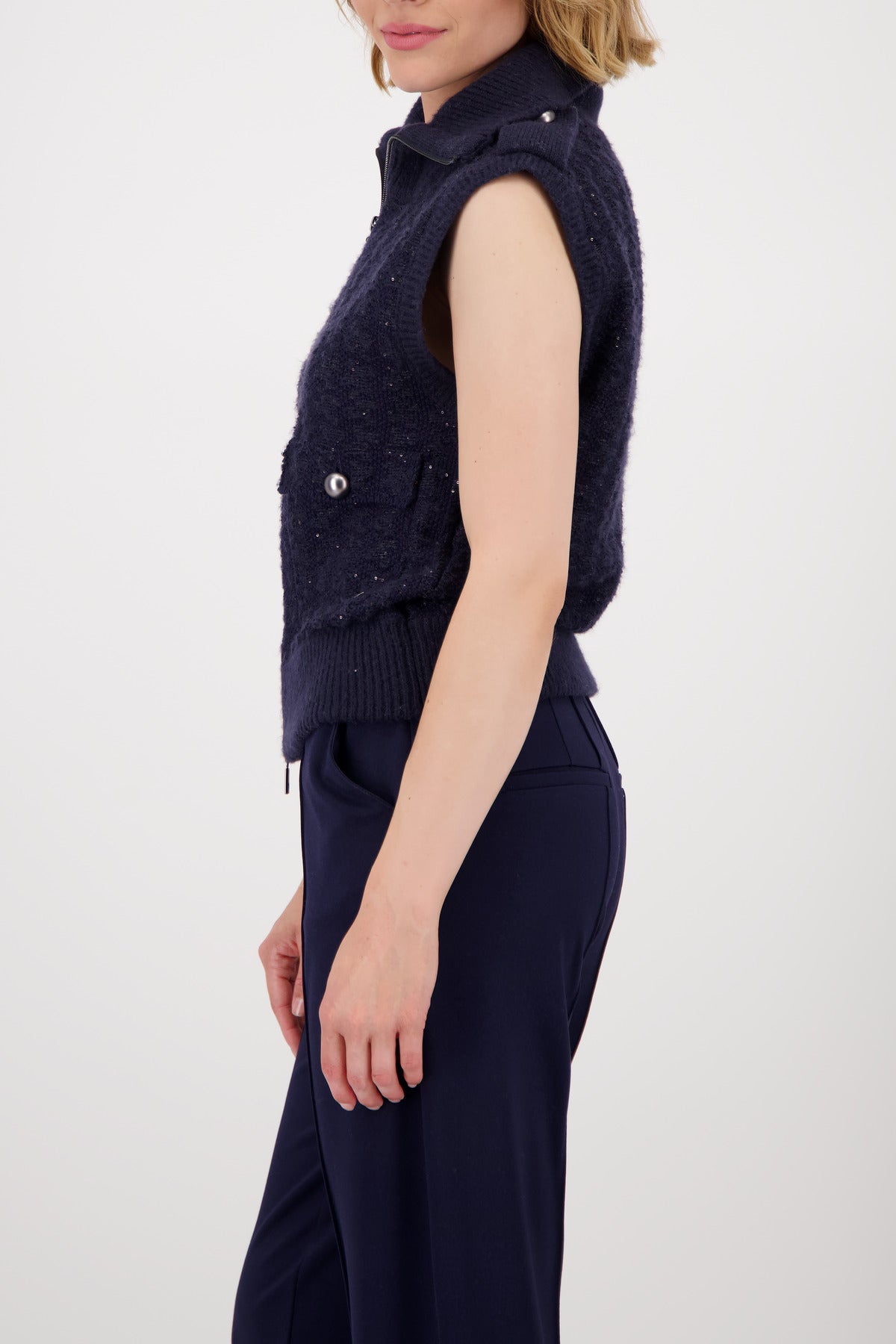 Tweed-Strickweste mit Pailletten_809107