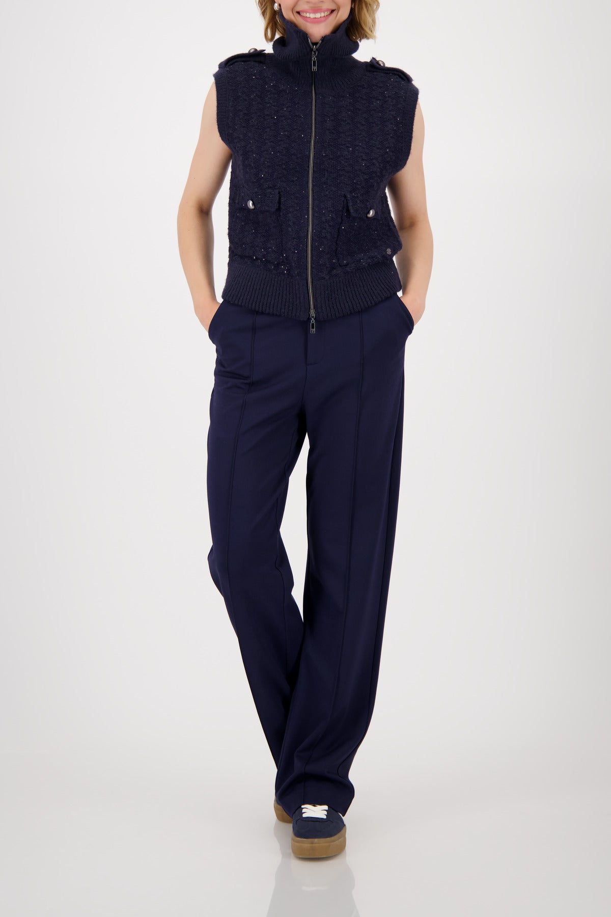 Tweed-Strickweste mit Pailletten_809107