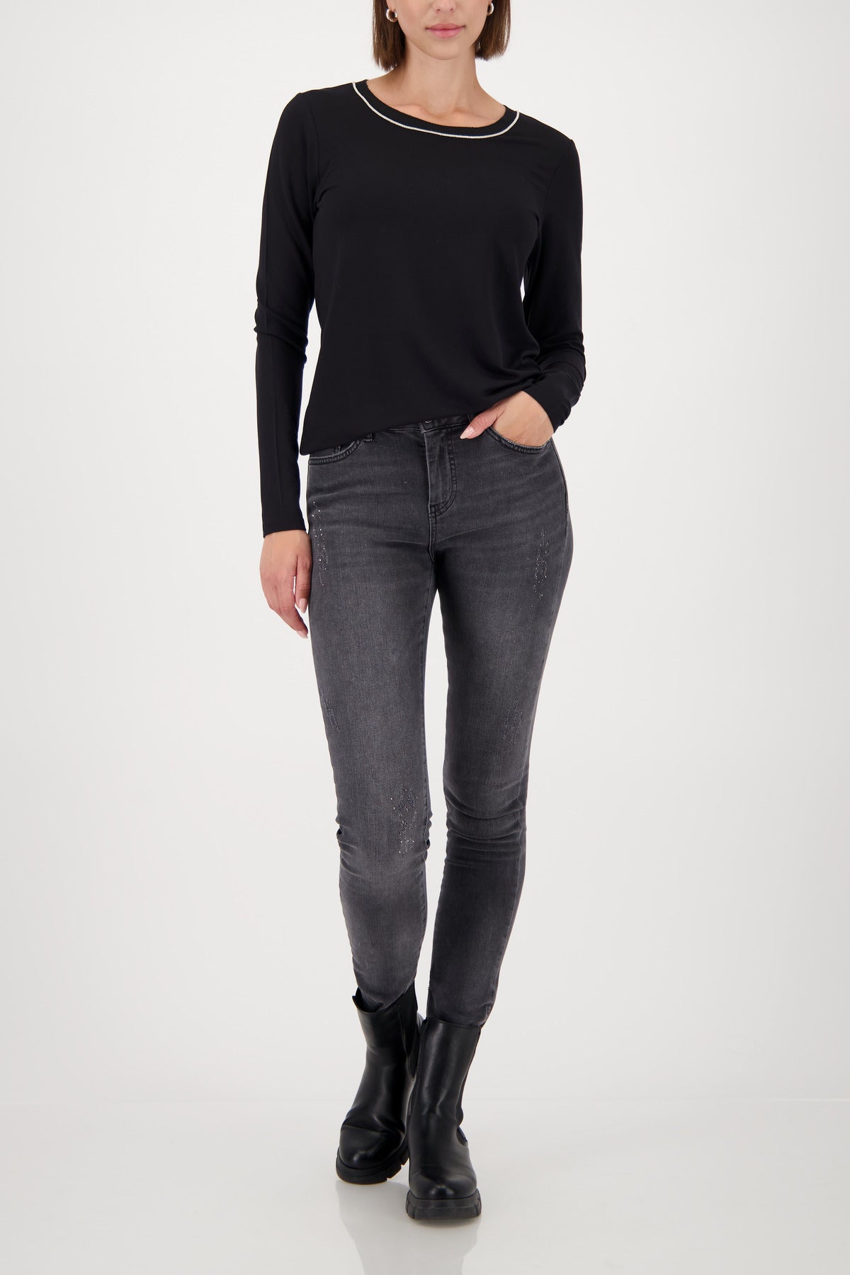 Langarmshirt mit Strickkragen_809332